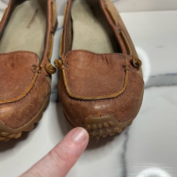 Merrell J76466 Women's Brown Leather Outdoor Vibram Slip On Marina Loafers Sz 7 - Picture 3 of 8